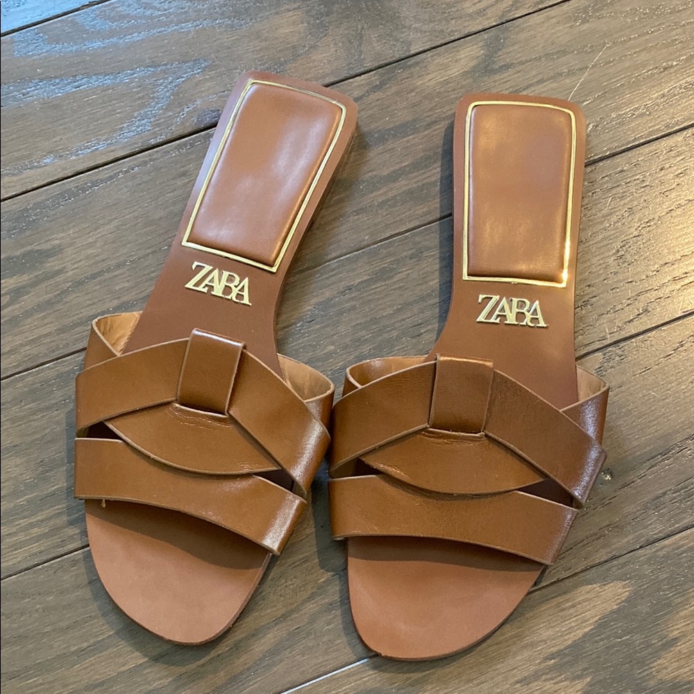 EUC Zara Women's Brown Slide Sandals Designer Inspired size 8